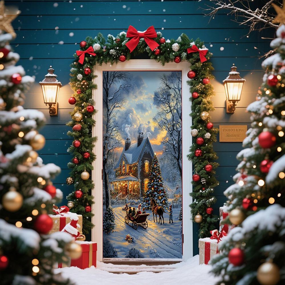 Cross-Border JIT Christmas Door Hanging Tapestry: Festive Decoration for Party and Room 90x200 cm / 35.43x78.74 inches