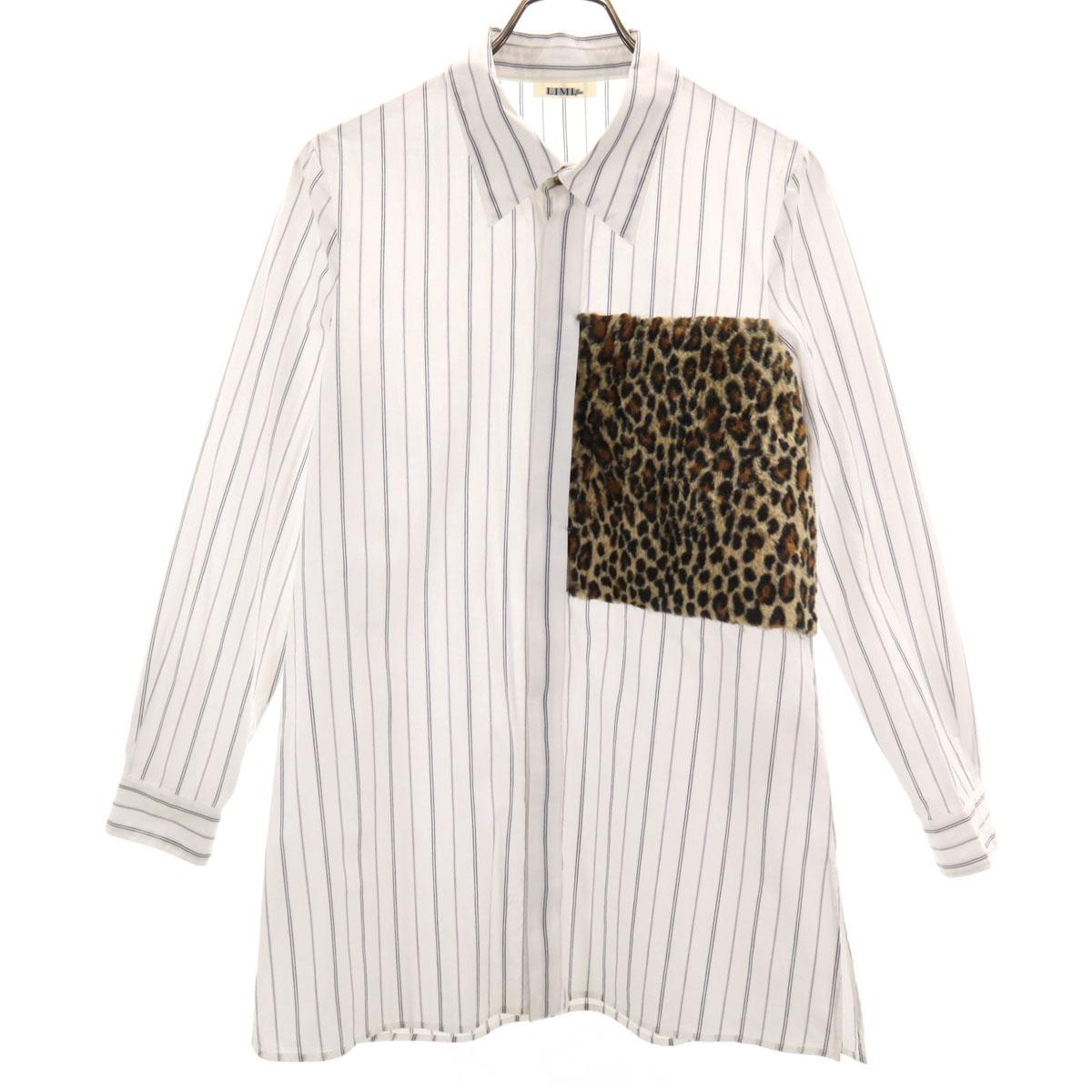 

LIMI feu Striped Pattern Long sleeve Leopard print pocket shirt S Women Used