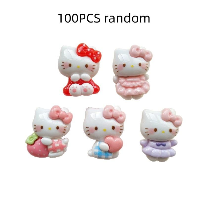 10/100PCS Cartoon bow cat resin jewelry accessories handmade DIY cream glue phone case hair clip water cup sticker material