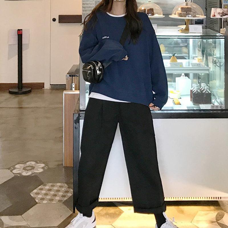 Alphabet Sweatshirt Women's Thin Loose Top Crew Neck Student Casual Pullover