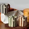 Artystyczny Retro Pasiasty Ceramiczny Kubek do Kawy Ręczny Kubek z Pokrywką do Picia na Mleko Sok do Domu Biura Naczynia do Picia Prezent