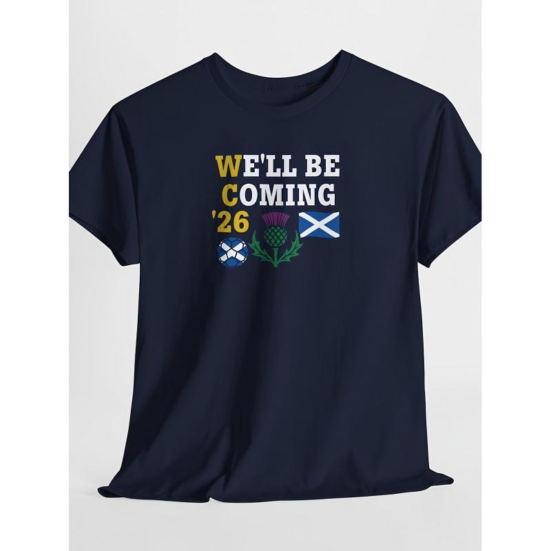 Neues We'll Be Coming '26 Schottisches Gänseblümchen T-Shirt, Schottische Flaggenmast Fußballtrikot, Lässiger Stil, Rundhalsausschnitt, Leicht dehnbarer Stoff, Normale Passform,