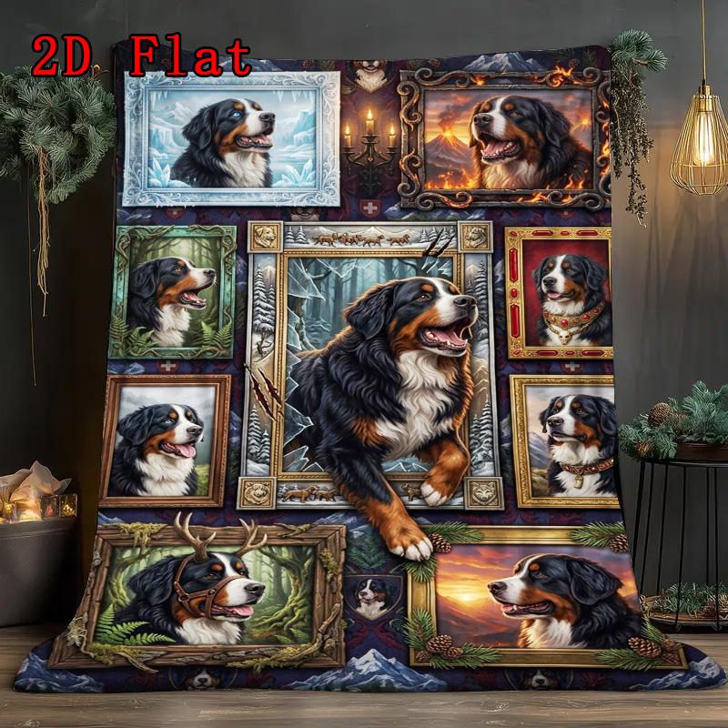 Bernese Mountain Dog Portraits 2D Flat Pattern Flannel Blanket, High Quality All Seasons, Home Decor, Warmth and Comfort, Perfect for Christmas Gifts.