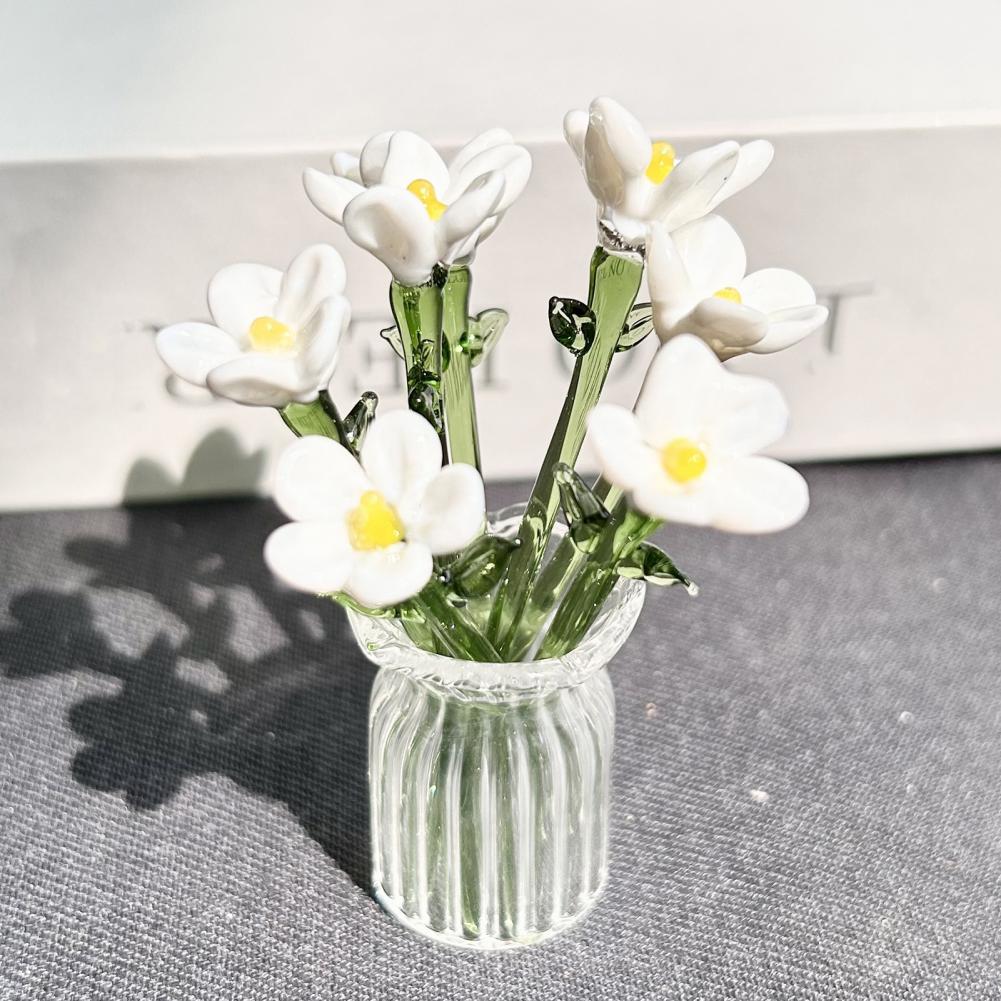 Glass Flower Decor Handmade Glass Flowers Hand-blown Glass Flower Bouquet with Vase Mini Floral Decoration for Home Room