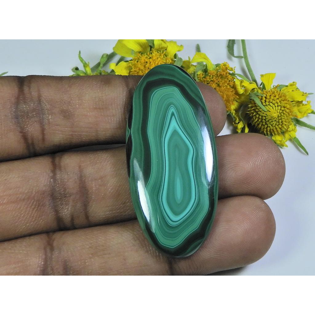 AA++ 65Cts. Natural Green Malachite Oval Cabochon Loose Gemstone 22X47X04 MM D-19