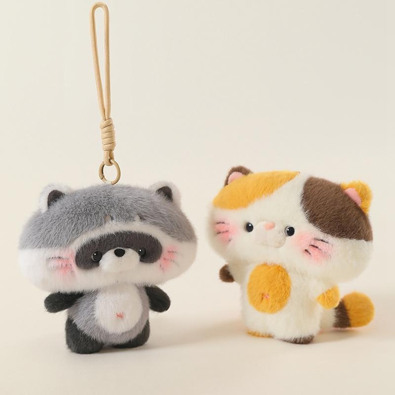 13Cm Kawaii Animals Plush Pendant Stuffed Squirrel Red Panda Raccoon Cute Key Ring With Loop Decor For Bag Gift