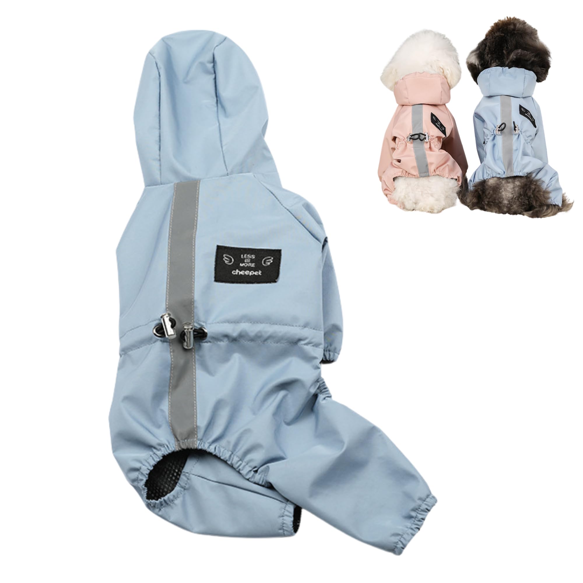 

NASSIA Pet Raincoat, Waterproof, for Small and Medium Dogs, Lightweight, Cute, with Hat (Blue, Size L)