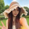 Foldable Lace Edge Sun Hat Woman Summer Straw Hat Handwoven Cute Bow Sunshade Hat for Vacation Beach Cap