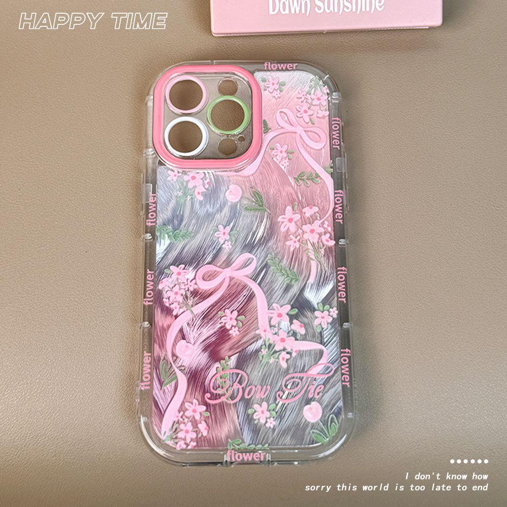 New Model Suitable for Iphone16promax Fine Hole Round Edge Feather Yarn Protective Case Apple 15 Bow 14 Mobile Phone Case