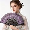 Floral Print Folding Fan Chinese Style Plastic Ribs Hand Held Fan Portable Summer Cooling Fan Dance Performance Party Props