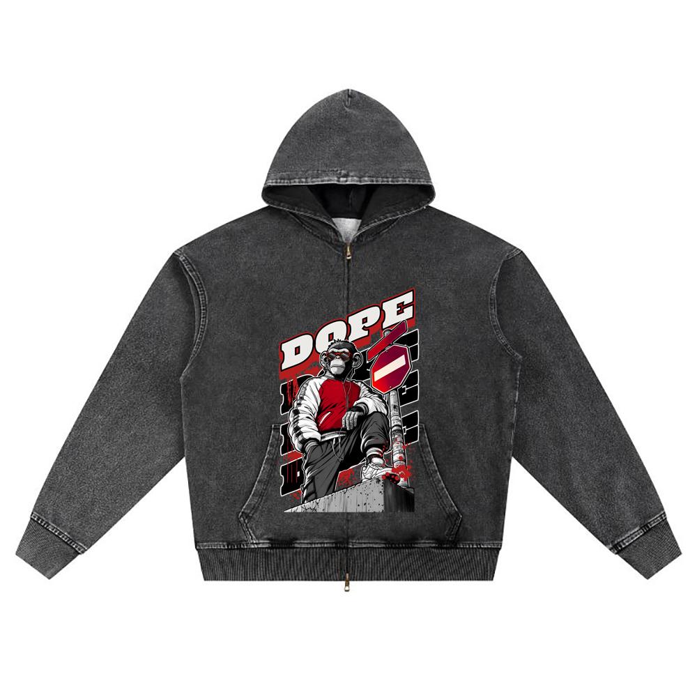 DTG print Knitted Denim Zip-Up Hoodie Dope Brother Print Zipper Hoodies  