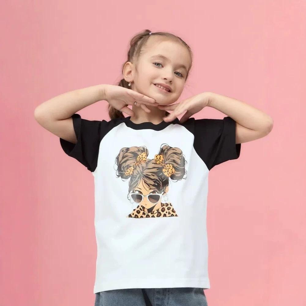 Summer 2026 Girls Pure Cotton Short Sleeve Printed Top - Fashionable Children s Clothing 100 cm