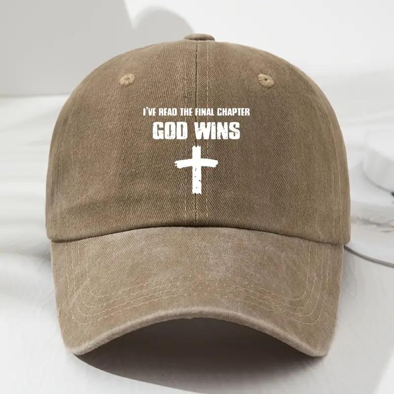 Бог Победит Крест Бейсболка Христианская Вера Потертый Деним Регулируемая Спортивная Шляпа для Улицы Унисекс One Size