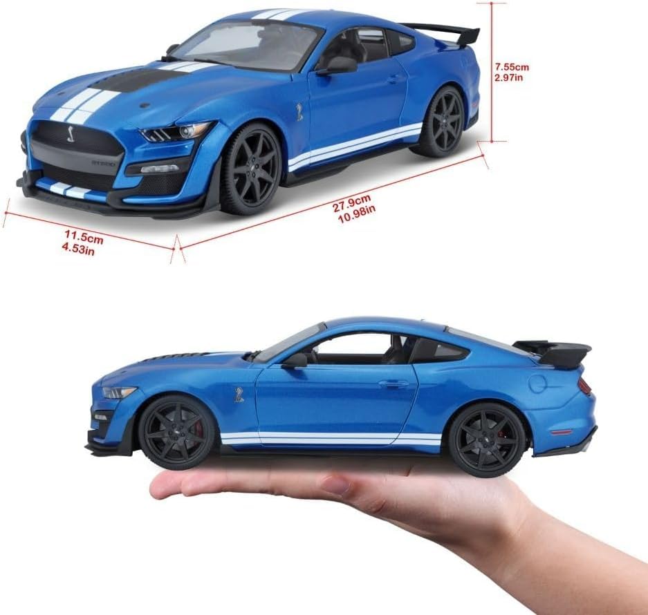 Maisto 2020 Ford Mustang Shelby GT500 Blue x White Line Scale Special Edition Ford Mustang Shelby GT500 with Opening Doors and Hood 1/18