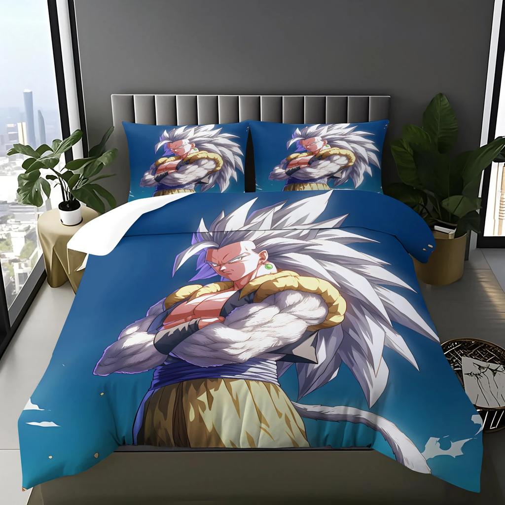 Japanische heiße Anime-Bettwäsche mit G-Goku-Muster, Bettbezug und Kissenbezug, geeignet für Kinder-Jahreszeiten-Schlafzimmerdekoration