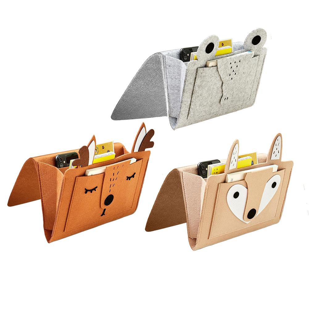 Felt Bedside Storage Bag Cartoon Bedside Organizer Sofa Bed Book Phone Remote Control Hanging Storage Bag Couch Holder Pocket