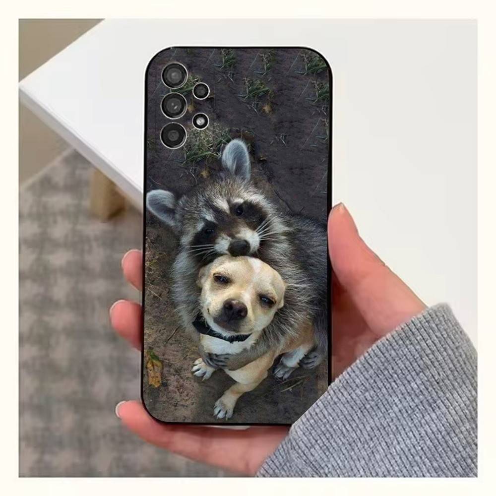 Cute R-Raccoon Phone Case For Samsung S22,S21,S20,S10,S9,S25,S24,S23,Ultra,FE,Plus,Lite,Soft Silicone Black