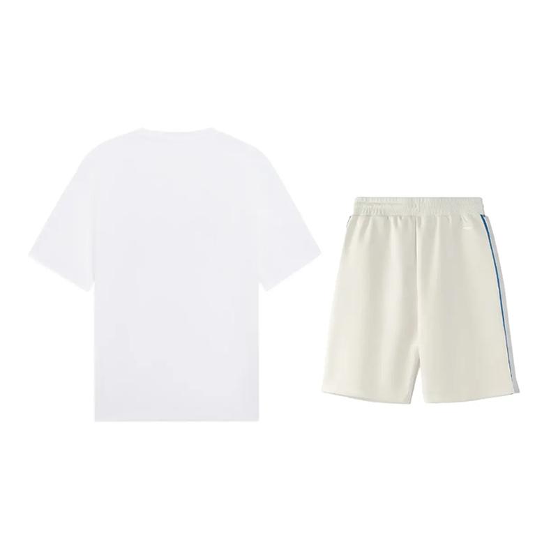 Li-Ning Graffiti Logo Print Pullover Round Neck Short Sleeve T-Shirt Comfortable Skin-Friendly Versatile Shorts Casual Sports Set AHSUB03-2+YKSV129-1