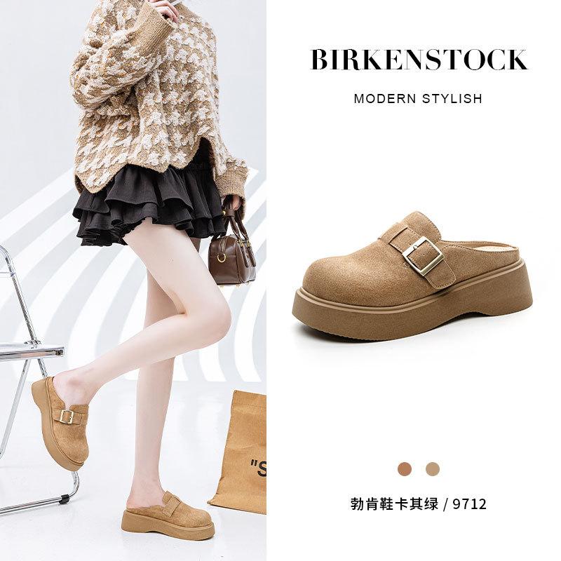 

Thick-soled bag head belt buckle slippers women s 2025 spring new inner height increase outer wear Boken shoes women s versatile lazy shoes 35