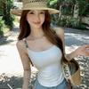 #Summer new sweet la beaded shoulder strap design sling vest slim fit all-match top with chest pad