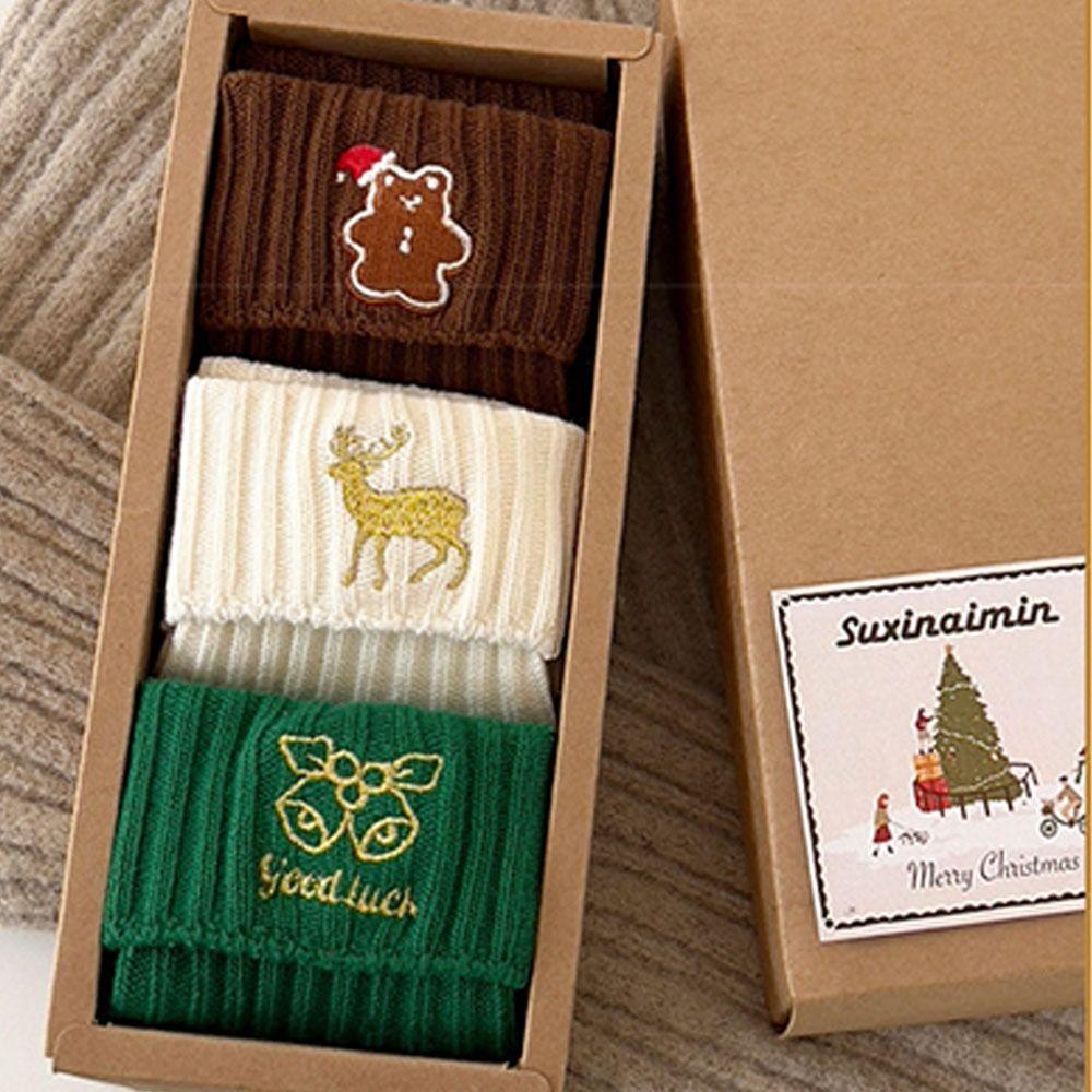 Cotton Christmas Embroidery Socks Christmas Tree Mid-Tube Socks Cute Cartoon Hosiery  Cosplay