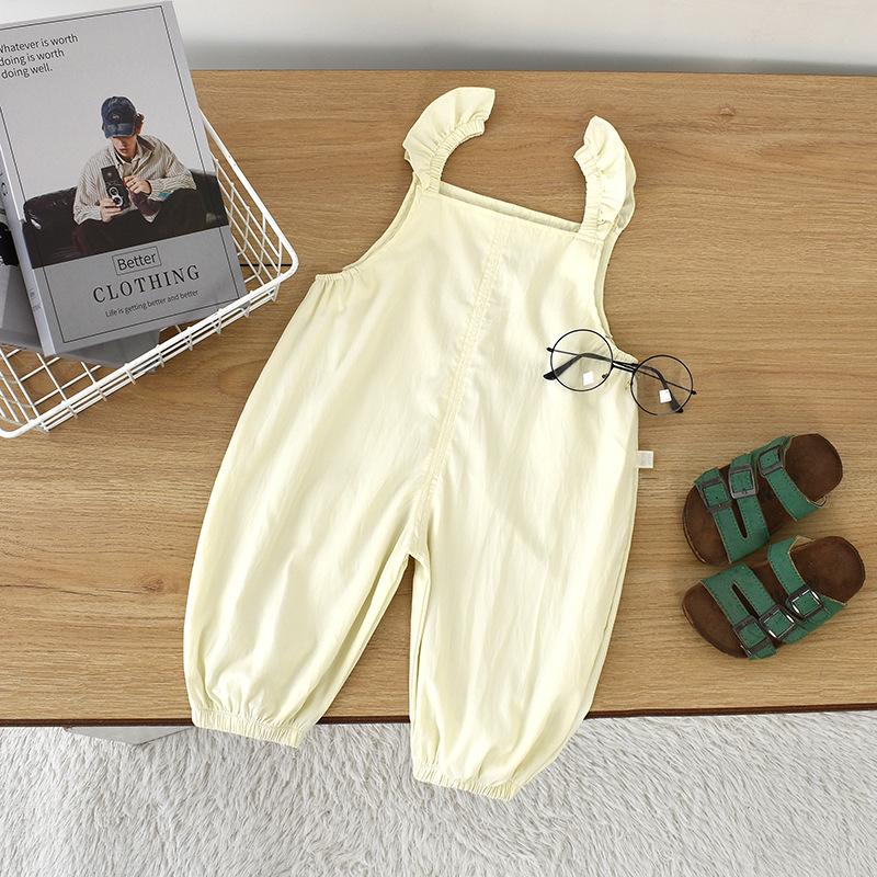 Little Pig David Girls' Summer Lace Strap Jumpsuit - Stylish Solid Color Outfit for Baby Girls
