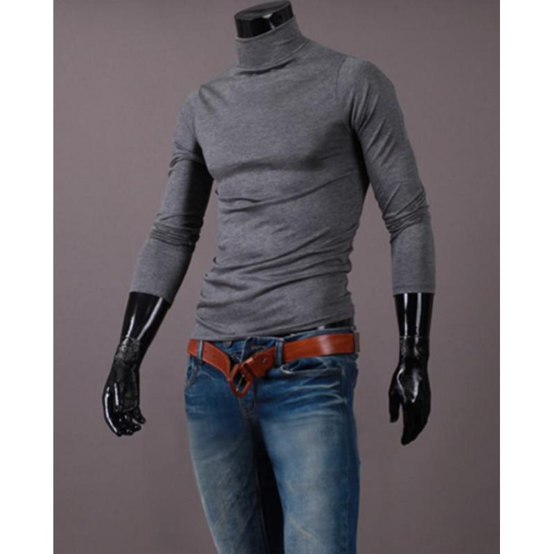 

Men s High-neck Thin Solid Color Slim Long-sleeved T-shirt Teen Simple Pullover Tops XS білий