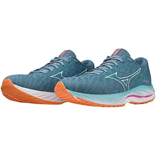 Mizuno Wave Rider 26 Running Shoes, Women's, Lightweight, Resilient, for Jogging, Marathons, Training, and Sports, Blue/White/Orange, Size 25.0 cm, 2E