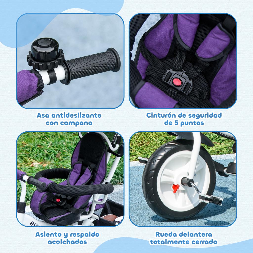 Evolutionary Tricycle, 12+ Months, Foldable Canopy, Telescopic Push Handle, Safety Belt, Violet