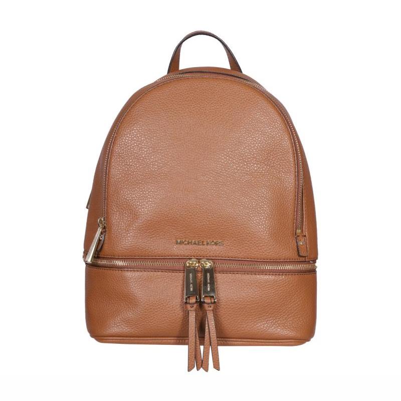 

Michael Kors Rhea Zip Series Classic Solid Color Minimalist Commuter Fashion Large Capacity Leather Backpack Medium Women backpack 30S5GEZB1L-LUGGAGE Basic Set (Bag+Dust Bag)