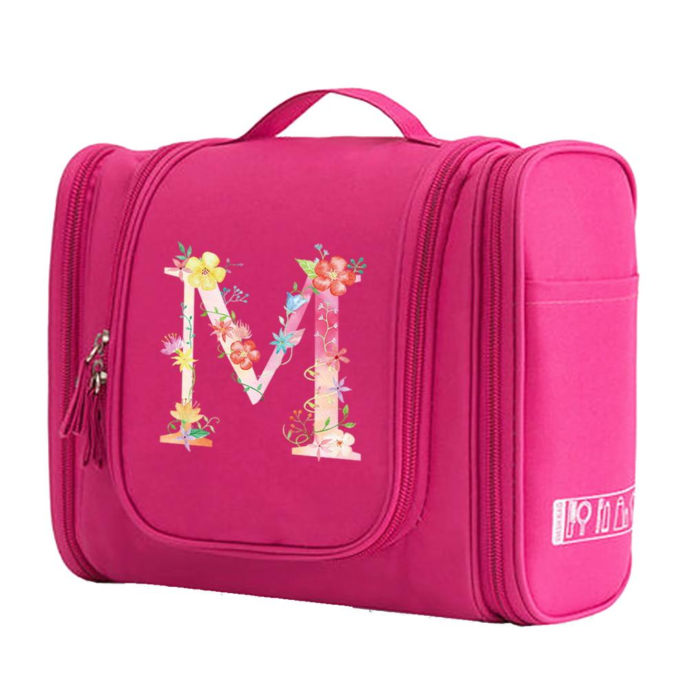 Travel Handbag Cosmetic Bags Make Up Case MakeUp Bag Wash Pouch Women Hook Up Organizer Pink Print Toiletry Accessory Storage