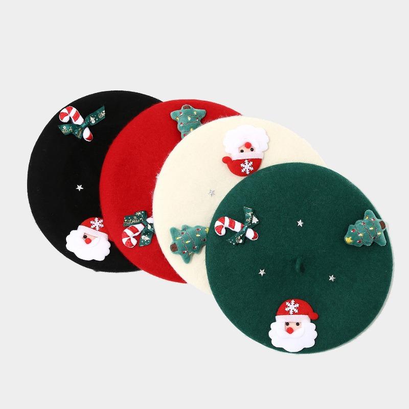 Women S Christmas Style Beret Bow Decorated Winter Autumn Warm Hat