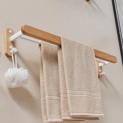 Dřevěný věšák na ručníky do koupelny, úložný prostor na ručníky, závěsná tyč, toaleta, koupelna, závěsná tyč na ručníky, dvojitá tyč z masivního dřeva
