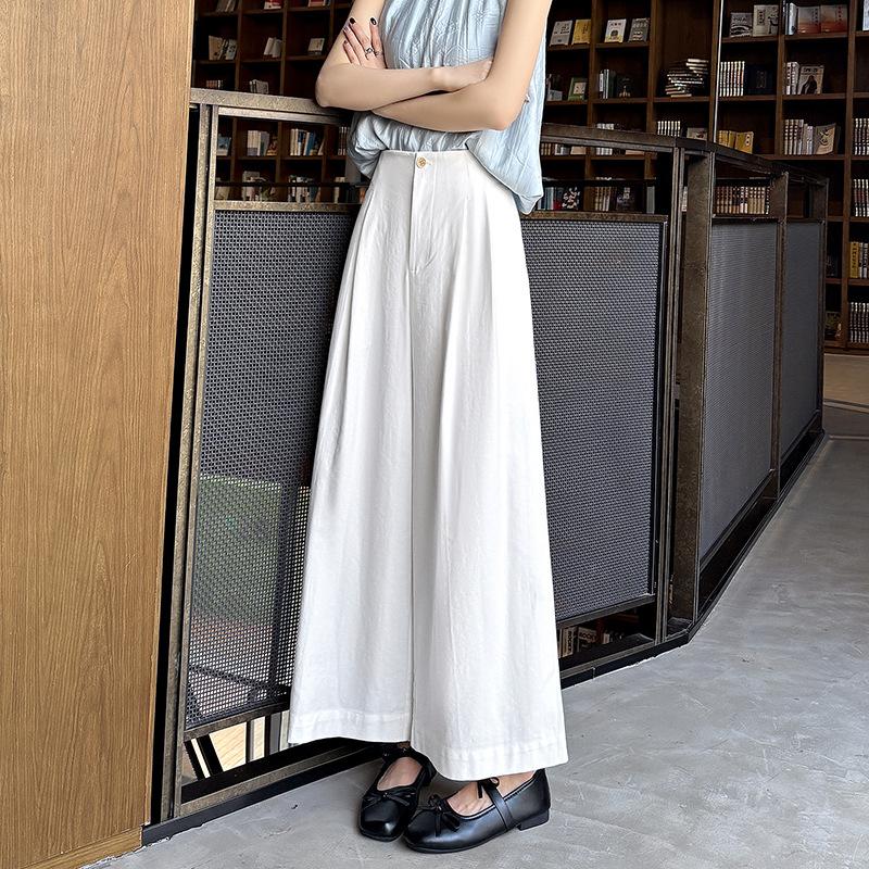 Wide-leg Pants Women's New Summer Pleated Thin Half Elastic Waist Small Nine-point Pants