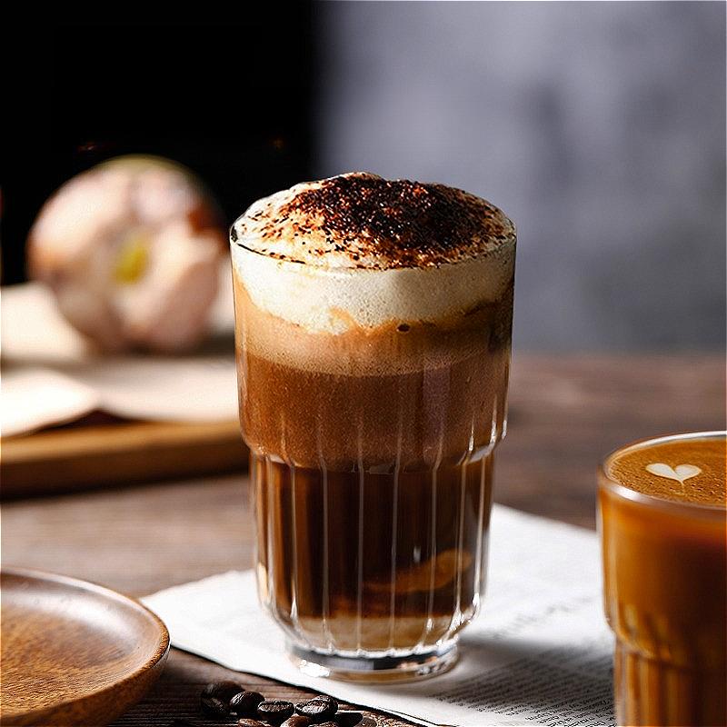 Retro Style Stripe Coffee Mug Embossed Glass Cup Iced Latte Milk Beverage Cups Cafe Drinking Glasses Lemon Tea Cup Coffeeware