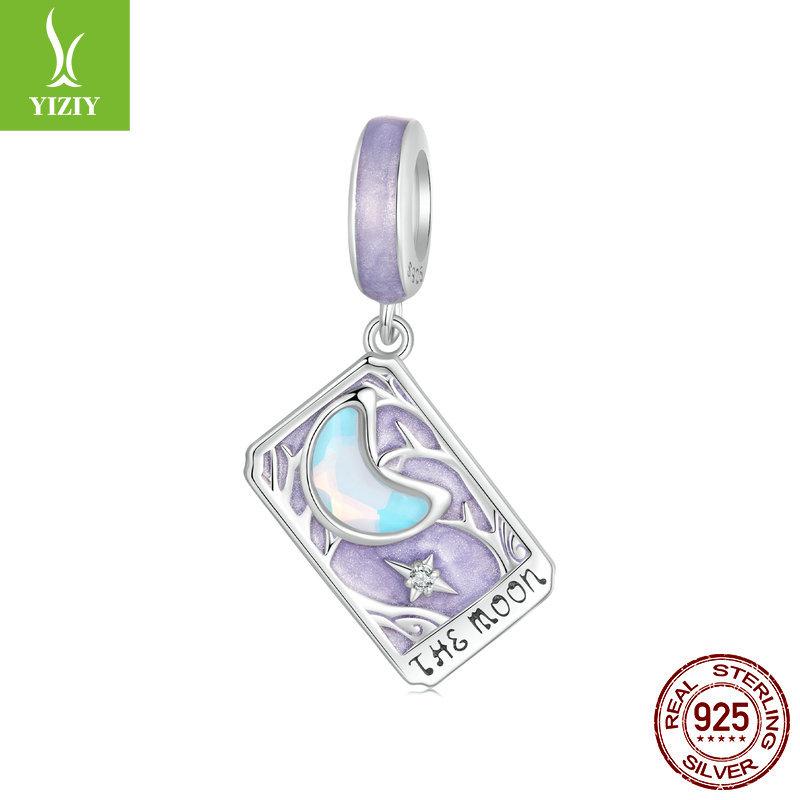 Romantic Purple Moon Tarot Diy Pendant, Dream Girl Heart S925 Silver Bracelet Beaded.
