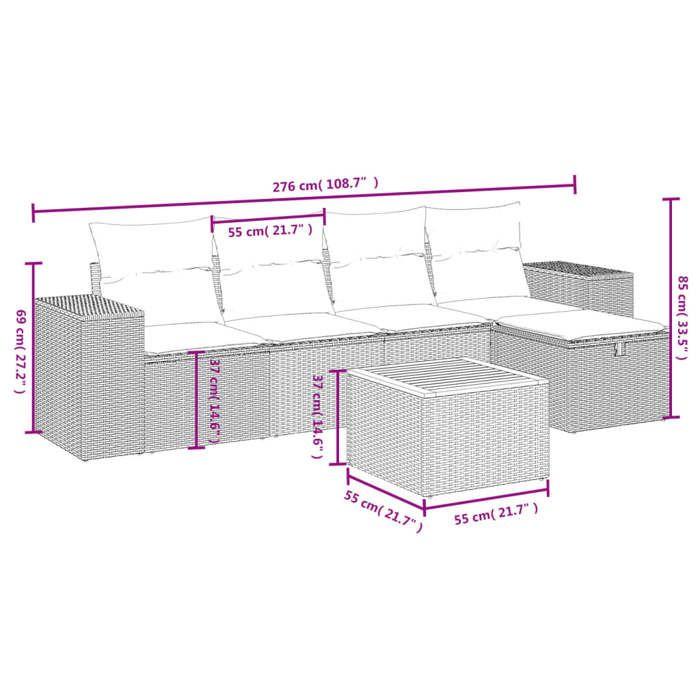 VidaXL Garden Lounge Set with Cushions 6 Pcs, Patio Sofas, Patio Furniture Set, Outdoor Furniture, Mix 3265168