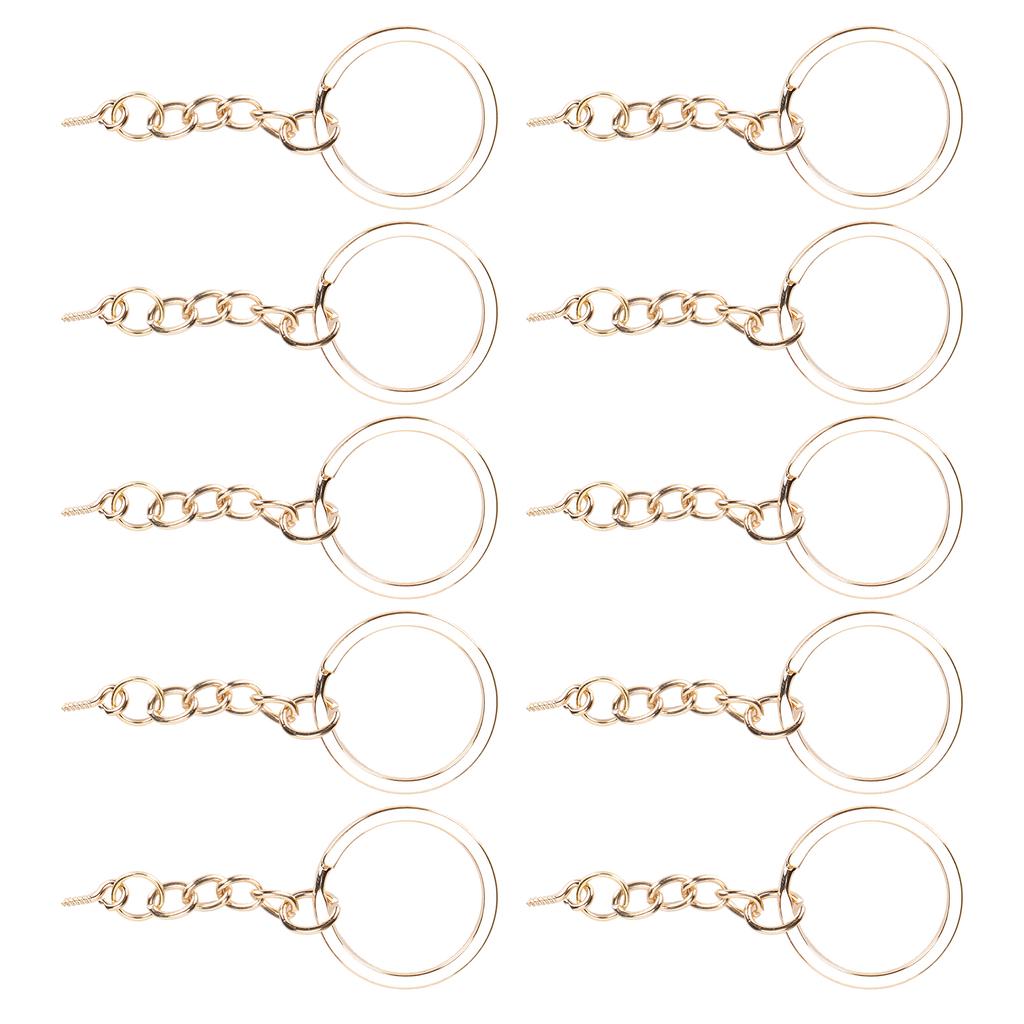 10pcs DIY Key Ring with Chain Portable Metal Key Chain Eye Screw Jewelry Pendant AccessoryGold 28mm