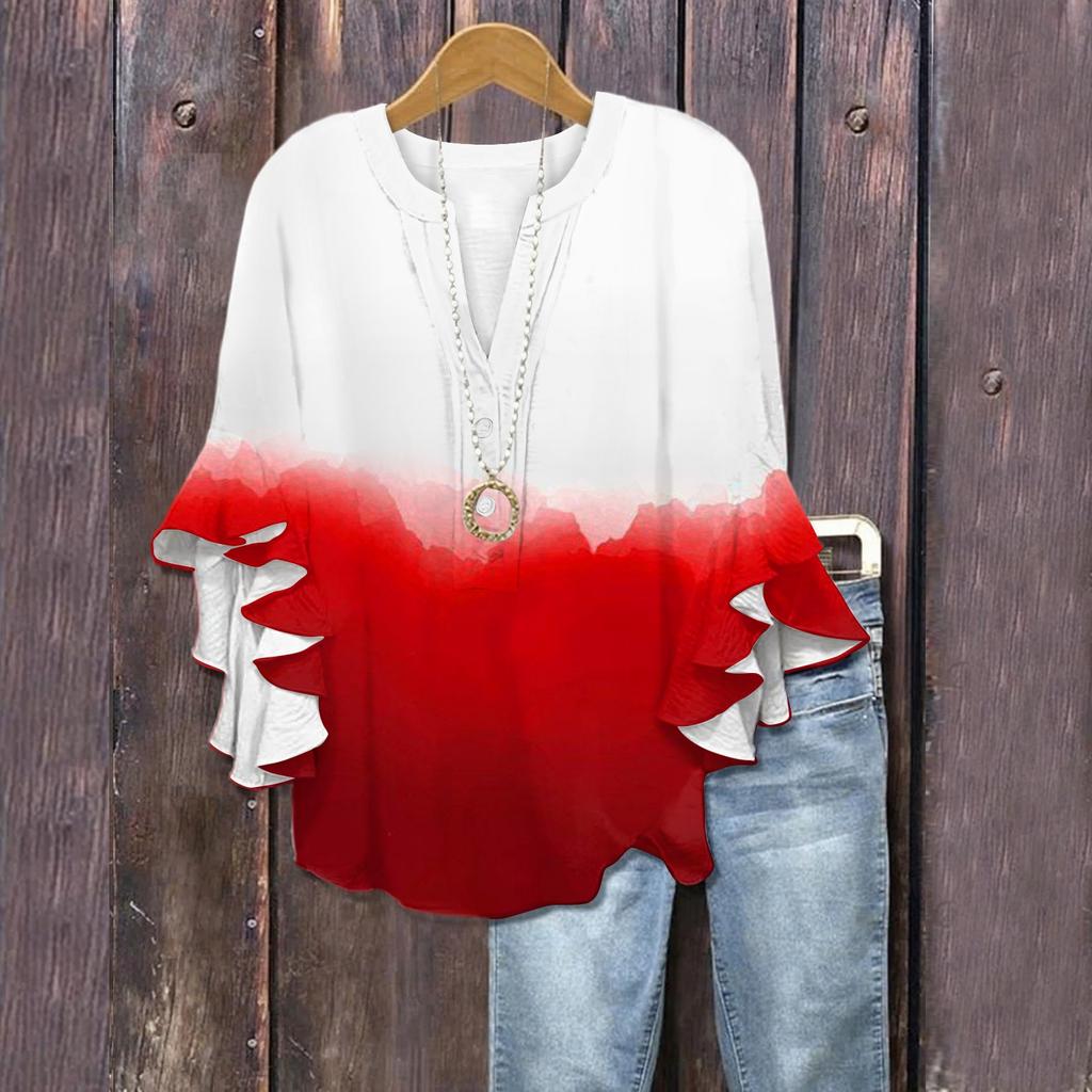 Summer Tops For Women Cute V Neck 3/4 Sleeve Blouses  Print Top Casual Shirts