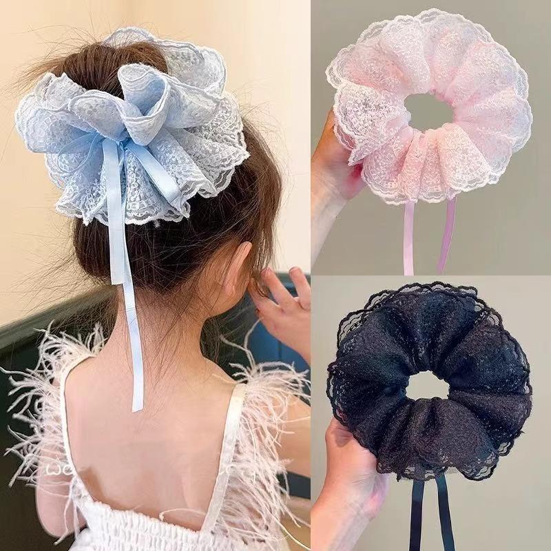 Kids French Lace Drawstring Scrunchies: Cute Hair Bows for Girls’ Bun Hairstyles, Soft Elastic Hair Ties for Toddlers’ Ponytails