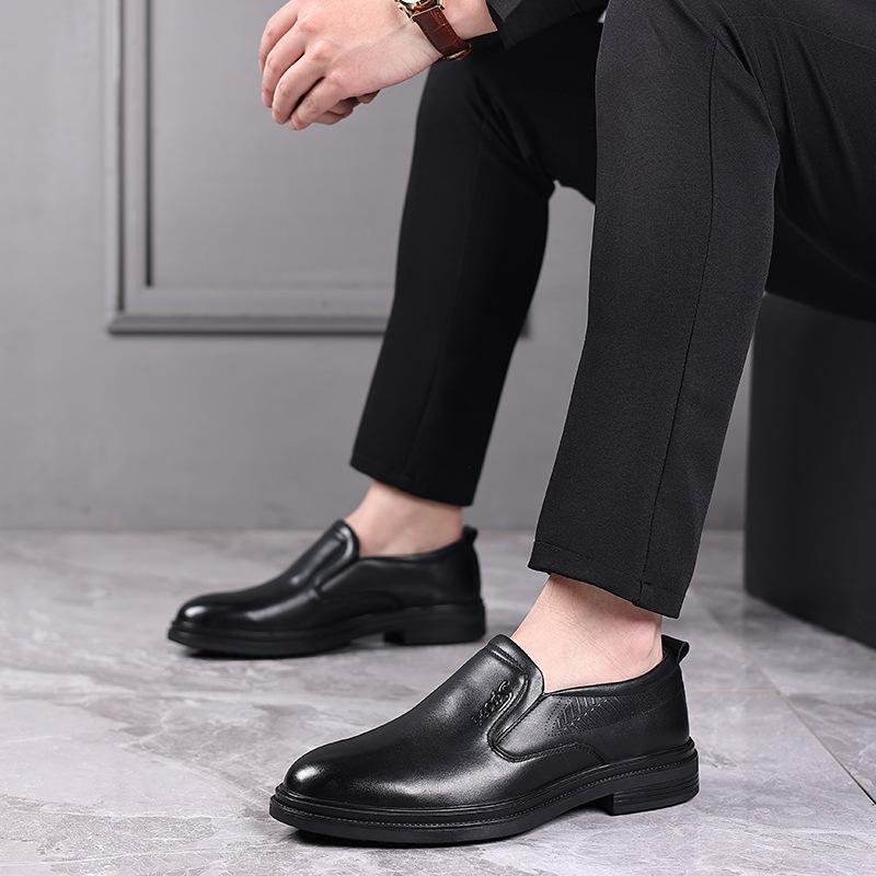 First Layer Cowhide Men'S Shoes Leather Thick Sole Soft Sole Comfortable Casual Shoes Round Head Foot Cover Men'S Business Leather Shoes Dress