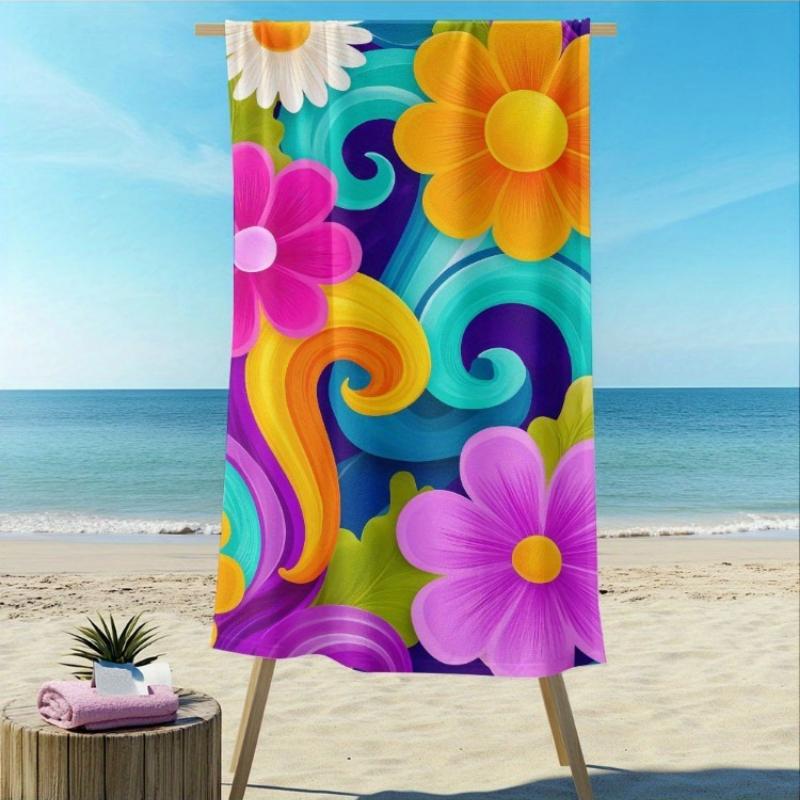 

1pc Colorful Floral & Swirls Design Beach Towel - Quick-Dry Soft Microfiber, Lightweight & Durable for Beach, Travel, Swimming W40*H60(CM)