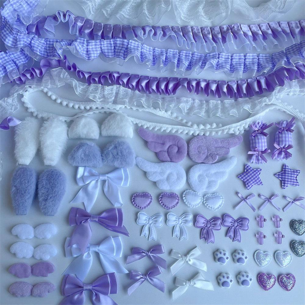Colorful Ribbon Lace Trim Handmade Material Kit DIY Angel Wings Bunny Ear Handmade Material Pack Pain Bag Card Cover Decoration