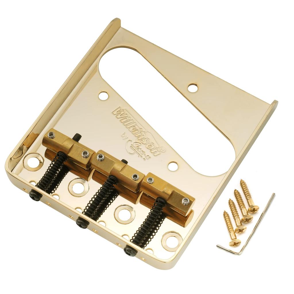 Wilkinson WTB Telecaster Bridge with String Length Brass Gold TL-Type Compensation, 3-Way Saddles,