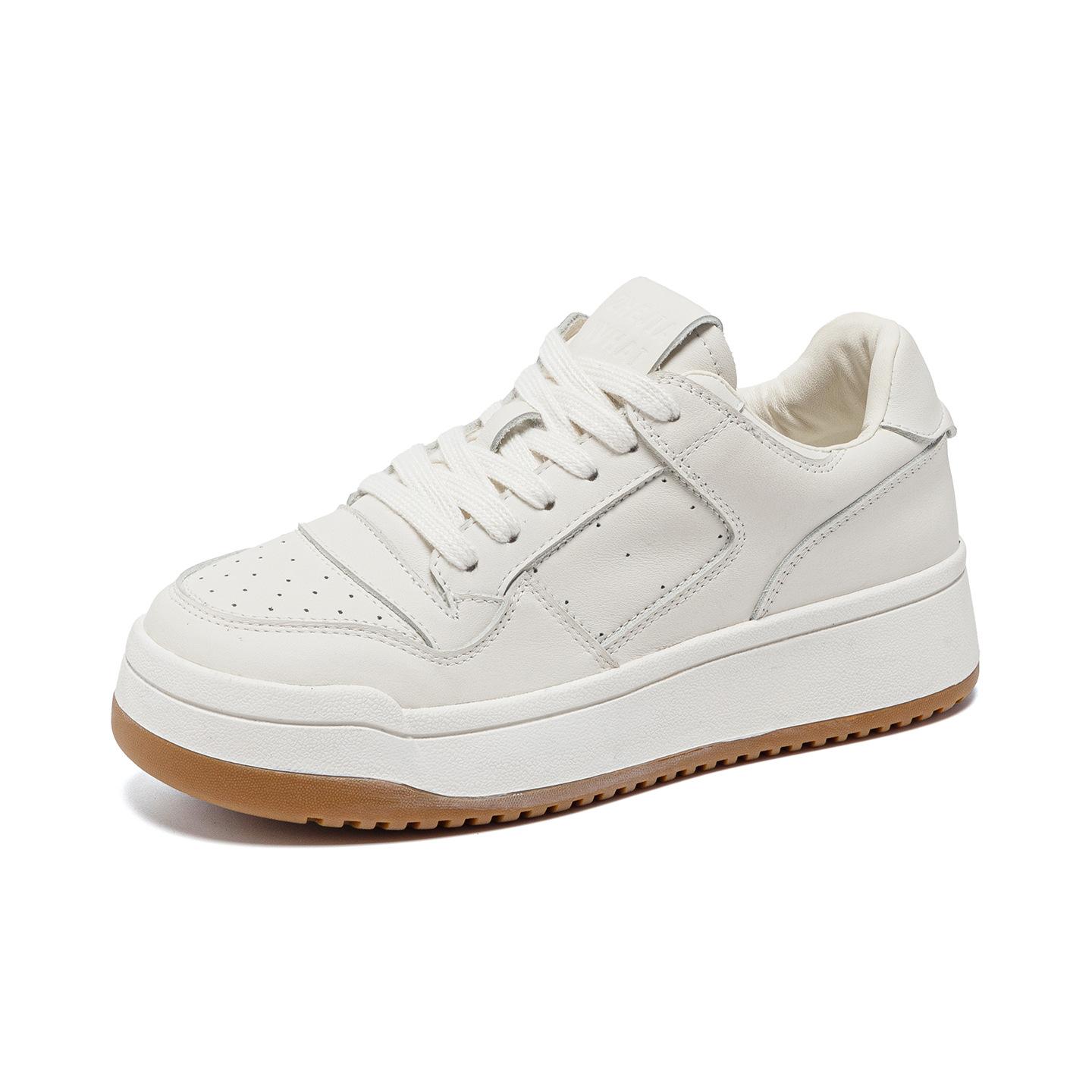 Leather platform spring new lace-up comfortable casual heightening board shoes 35 белый