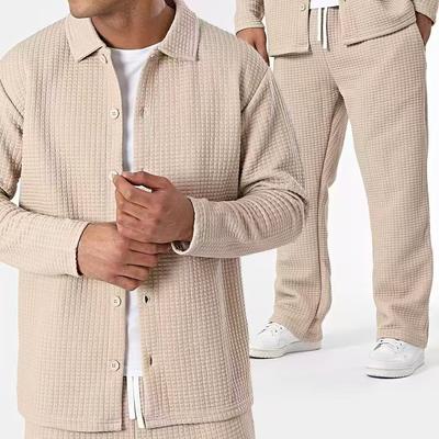 Spring And Autumn Men's Waffle Texture Long-sleeved Suit Lapel Simple Jacket Casual Fashion Comfortable Suit