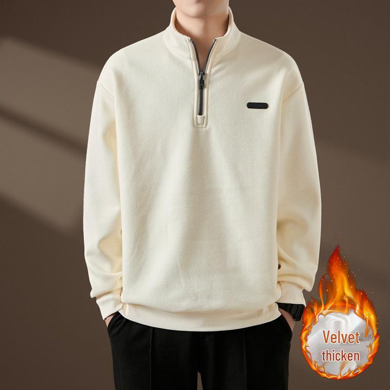 

Men s Plus Size Velvet Thick Winter Hoodie with Stand Collar - Trendy 2025 Style XXXL