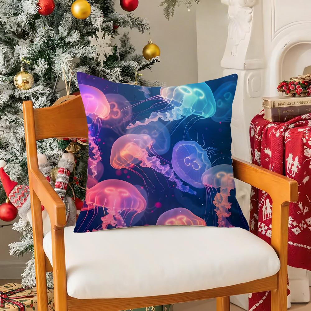 Beautiful Marine Life Jellyfish Pillow Case Silky Short Plush With Invisible Zipper Dustproof Sofa Cushion Cover For Home Decor