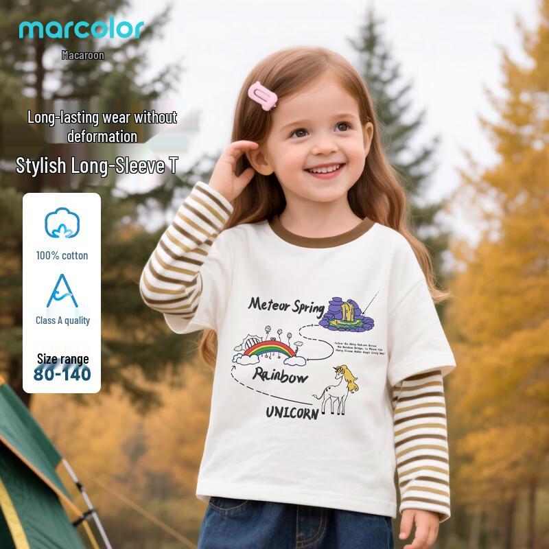 Macalou Unisex Pure Cotton Long-Sleeve Fake Two-Piece T-Shirt 80