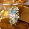 Rainbow Oval Cubic Zirconia Rings for Women Gold Color Luxury Colorful Wedding Band Accessories Statement Jewelry Gift